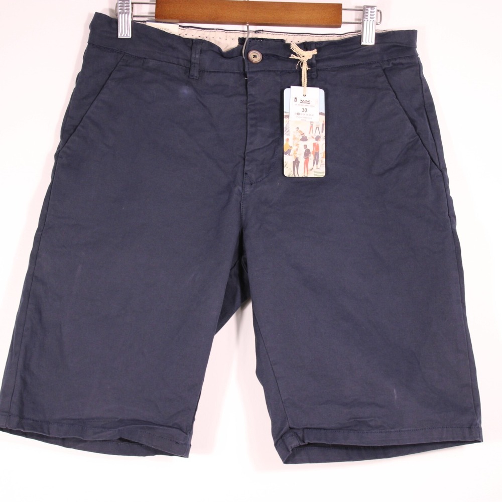 Funky Buddha Chino Shorts Mens 31.5W‎ Navy Blue Classic Casual Cotton Stretch